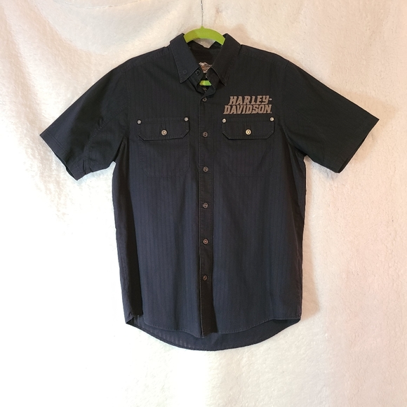 Harley Davidson Mens Small Button Up Shirt Pinstripes - Picture 1 of 14